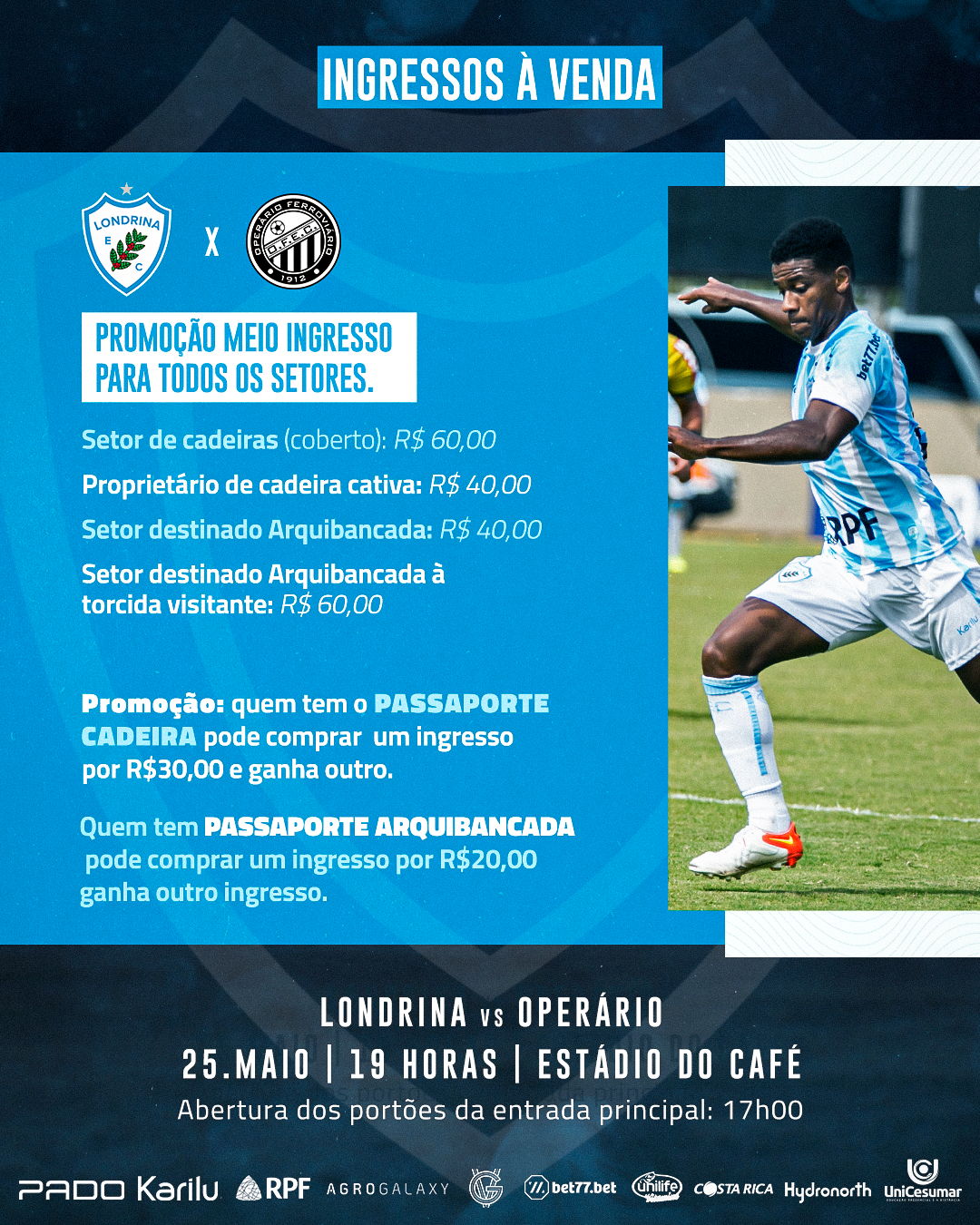 Ingressos à venda para Londrina Esporte Clube x Operário Ferroviário Esporte Clube 